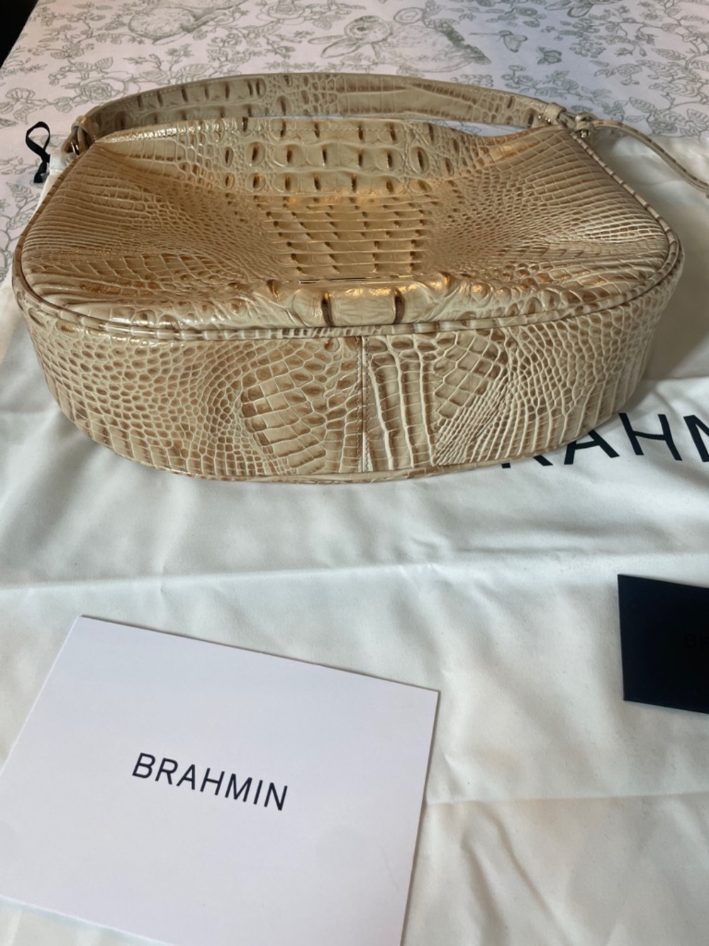 Brahmin Cream Croc-Embossed Shoulder Bag with Gold Accents - Picture 8 of 16